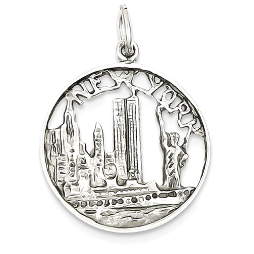 IceCarats 14k White Gold Solid New York City In Disc Pendant Charm Necklace Travel Transportation