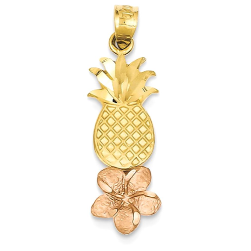 IceCarats 14k Yellow Rose Gold Pineapple Plumeria Pendant Charm Necklace Food Drink