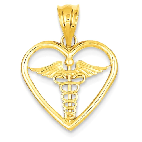 IceCarats 14k Yellow Gold Caduceus Heart Medical Pendant Charm Necklace Career Professional