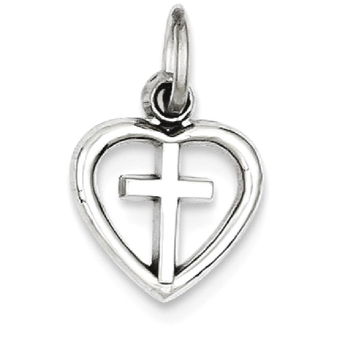IceCarats 14k White Gold Cross Religious In Heart Pendant Charm Necklace Latin