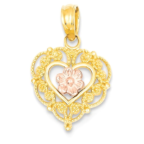 IceCarats 14k Two Tone Yellow Gold Rose Heart Pendant Charm Necklace Love