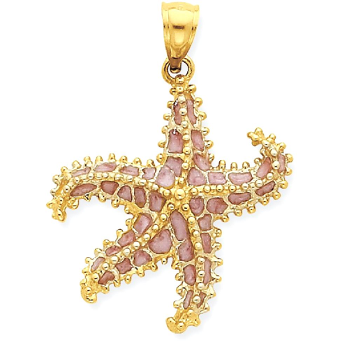 IceCarats 14k Yellow Gold Pink Enameled Starfish Pendant Charm Necklace Sea Shore Shell Life