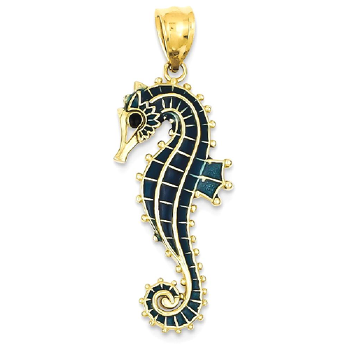 IceCarats 14k Yellow Gold 3 D Blue Enameled Seahorse Pendant Charm Necklace Sea Life