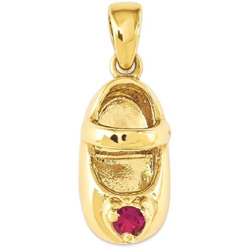 IceCarats 14k Yellow Gold 3 D July/synthetic Stone Engraveable Baby Shoe Pendant Charm Necklace Birthstone