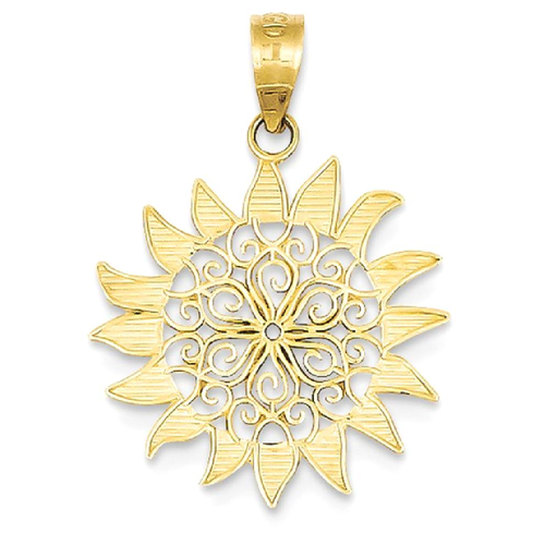 IceCarats 14k Yellow Gold Filigree Sun Pendant Charm Necklace Celestial