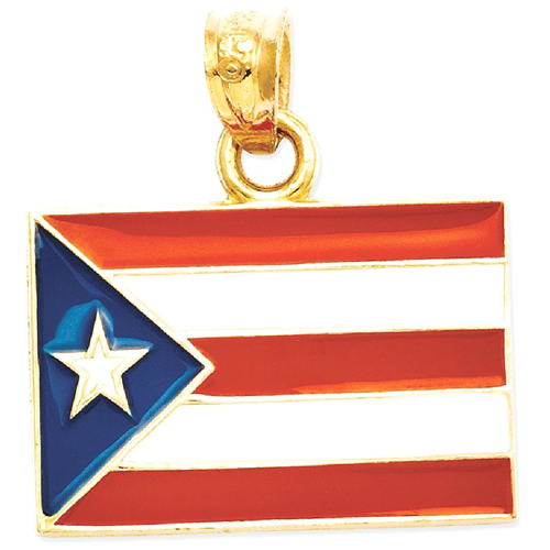 IceCarats 14k Yellow Gold Solid Enameled Puerto Rico Flag Pendant Charm Necklace Travel Transportation