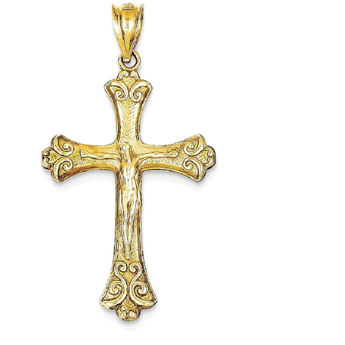 IceCarats 14k Yellow Gold Crucifix Cross Religious Pendant Charm Necklace Fleur De Lis