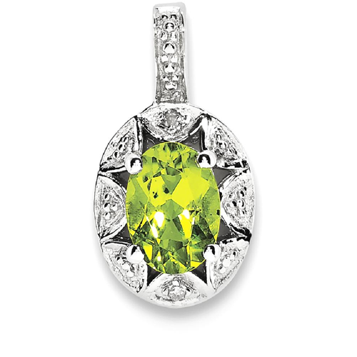 IceCarats 925 Sterling Silver Diamond Green Peridot Pendant Charm Necklace Birthstone August Set