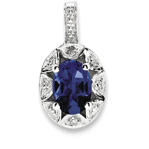 IceCarats 925 Sterling Silver Diamond Created Sapphire Pendant Charm Necklace Birthstone September Set