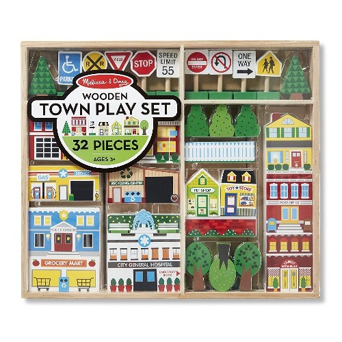 Melissa & Doug 4796 Wooden Town Play Set With Storage Tray