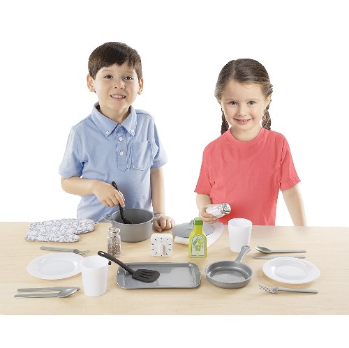 Melissa & Doug 9304 22-Piece Play Kitchen Accessories Set - Utensils, Pot, Pans, and More