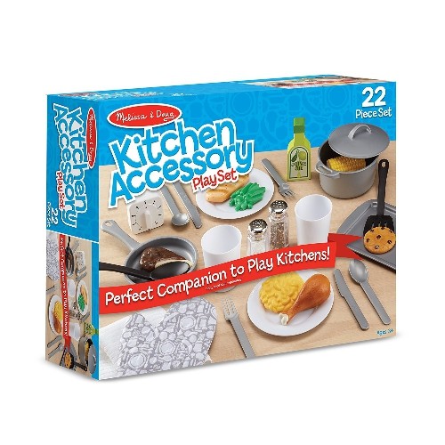 Melissa & Doug 9304 22-Piece Play Kitchen Accessories Set - Utensils, Pot, Pans, and More