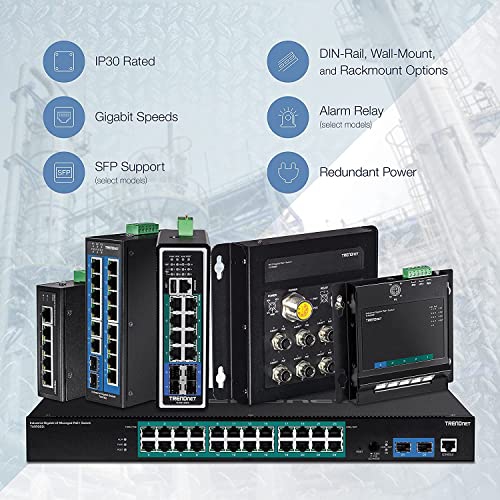 TRENDnet TI-PG62 6-Port Hardened Industrial Gigabit PoE+ DIN-Rail Switch