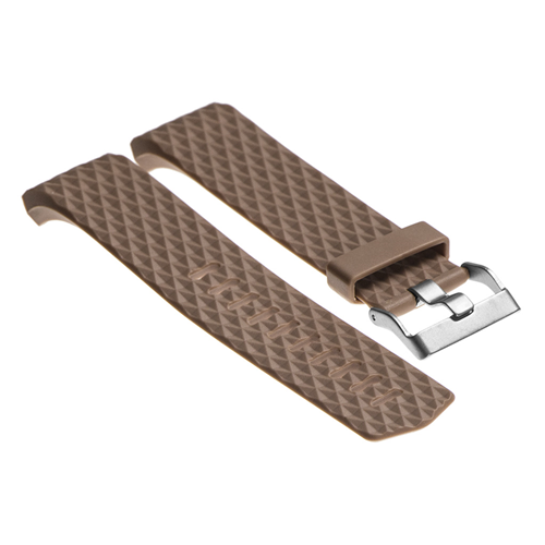 Large Fitbit Charge 2 Diamond Pattern Silicone Short - Medium Length Strap in Brown
