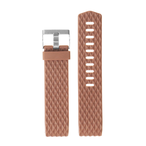 Large Fitbit Charge 2 Diamond Pattern Silicone Short - Medium Length Strap in Brown