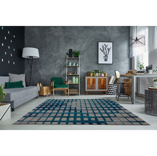 Eaton – Tapis décoratif Centre, bleu et beige