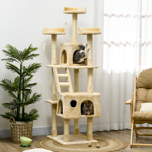PawHut 71Inch Cat Tree, Cat Tower with Scratching Post, Cat Houses, Toys, Beige