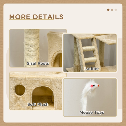 PawHut 71Inch Cat Tree, Cat Tower with Scratching Post, Cat Houses, Toys, Beige