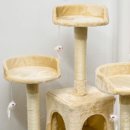 PawHut 71Inch Cat Tree, Cat Tower with Scratching Post, Cat Houses, Toys, Beige