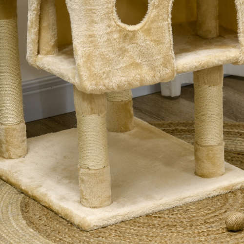 PawHut 71Inch Cat Tree, Cat Tower with Scratching Post, Cat Houses, Toys, Beige