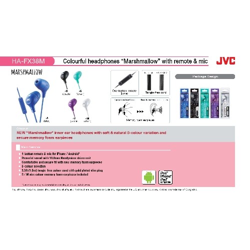 JVC Marshmallow In-Ear Headphone With Mic and Remote - HA-FX38M