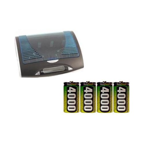Universal LCD Battery Charger + 4 D AccuPower NiMH Batteries