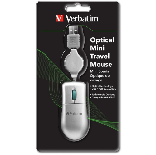 Verbatim Optical Mini Travel Mouse USB PS2 Cable 49003 Gray