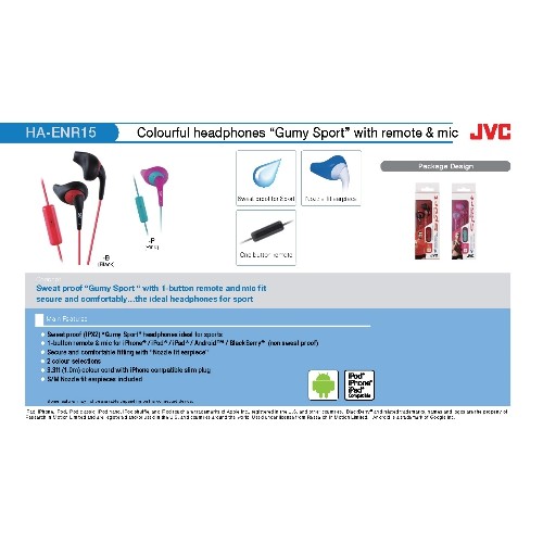 JVC Gumy Sport Headphone with Remote and Mic - HA-ENR15