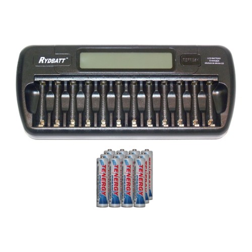 12 Bay AA / AAA LCD Battery Charger + 12 AAA 1000 mAh Tenergy NiMH Batteries