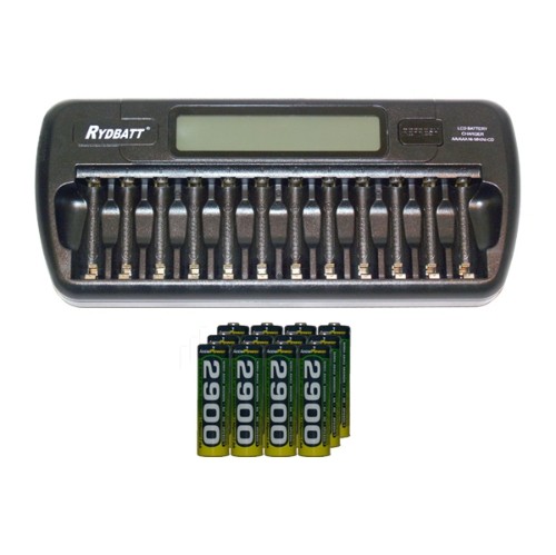 12 Bay AA / AAA LCD Battery Charger + 12 AA 2900 mAh AccuPower NiMH Batteries