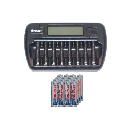 8 Bay AA / AAA LCD Battery Charger + 16 AAA 1000 mAh Tenergy NiMH Batteries