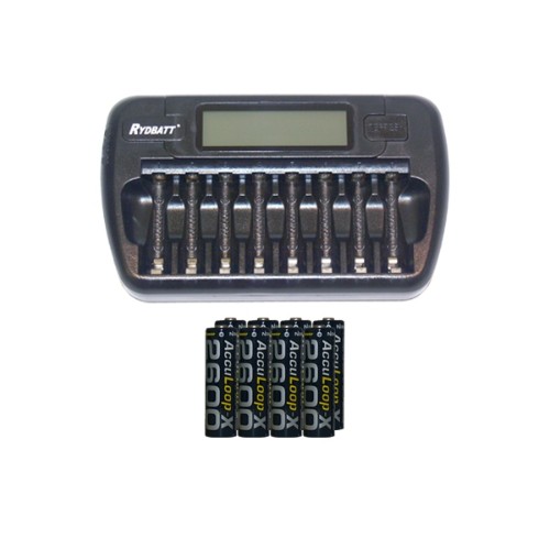 8 Bay AA / AAA LCD Battery Charger + 8 AA 2600 mAh AccuLoop-X NiMH Batteries