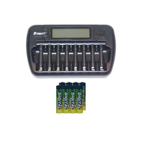 8 Bay AA / AAA LCD Battery Charger + 8 AAA 1200 mAh AccuPower NiMH Batteries