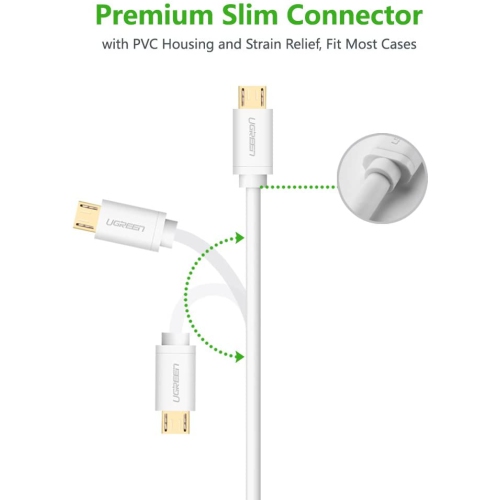 UGREEN Micro-USB male to USB male cable gold-plated 0.25M-3M: 28+22AWG OD:4.5MM White color