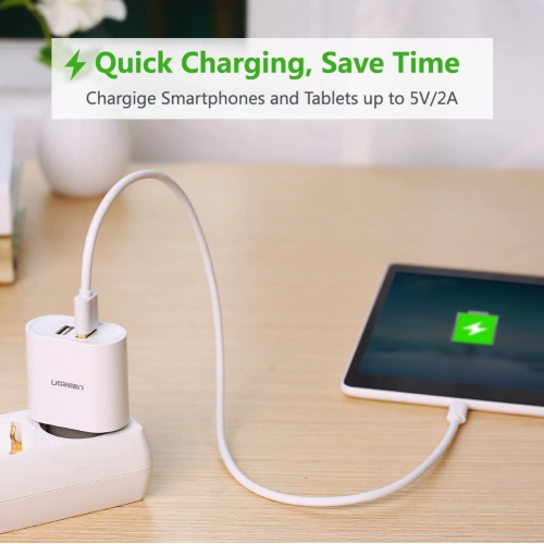 UGREEN Micro-USB male to USB male cable gold-plated 0.25M-3M: 28+22AWG OD:4.5MM White color