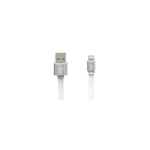 PQI Apple MFi Certified Metallic Lightning to reversible USB Flat Cable - 3 Feet 100 cm - Silver