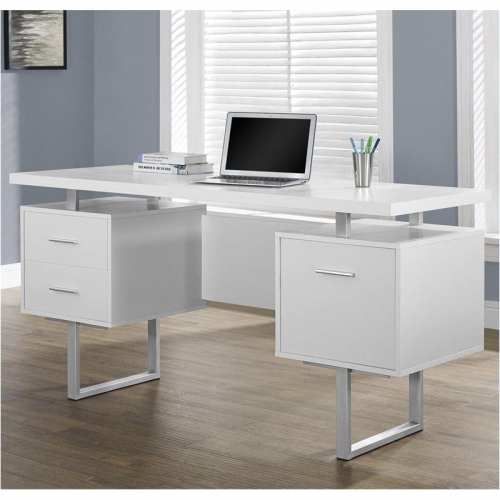 Computer Desk Home Office Laptop Storage Drawers 60"L Work Metal White