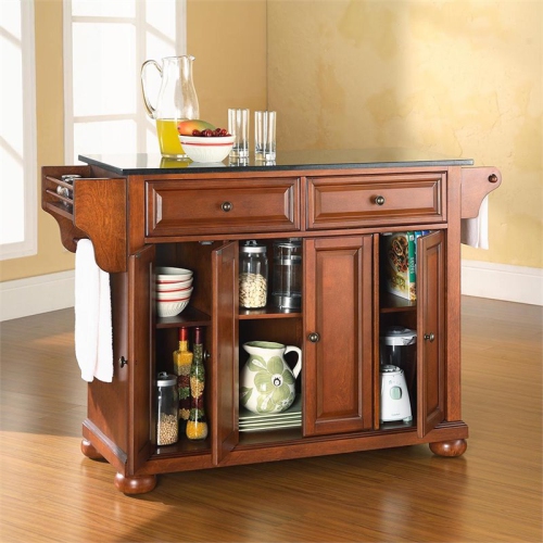 Crosley Alexandria Black Granite Top Kitchen Island in Cherry