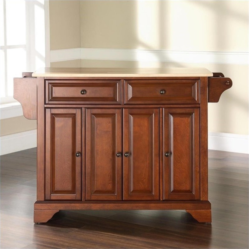 Crosley LaFayette Natural Wood Top Kitchen Island in Cherry
