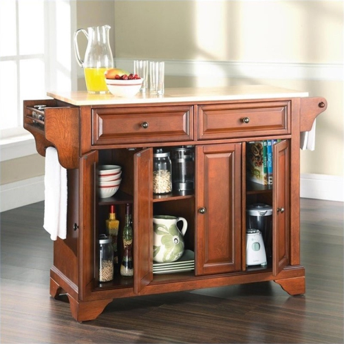 Crosley LaFayette Natural Wood Top Kitchen Island in Cherry