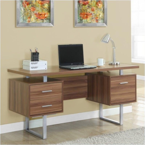 Computer Desk Home Office Laptop Storage Drawers 60"L Work Metal Walnut