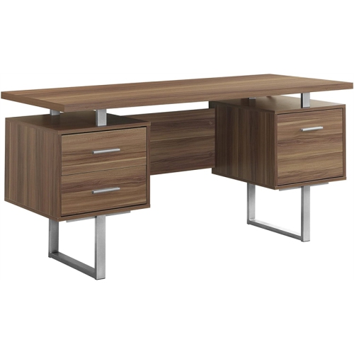 Computer Desk Home Office Laptop Storage Drawers 60"L Work Metal Walnut