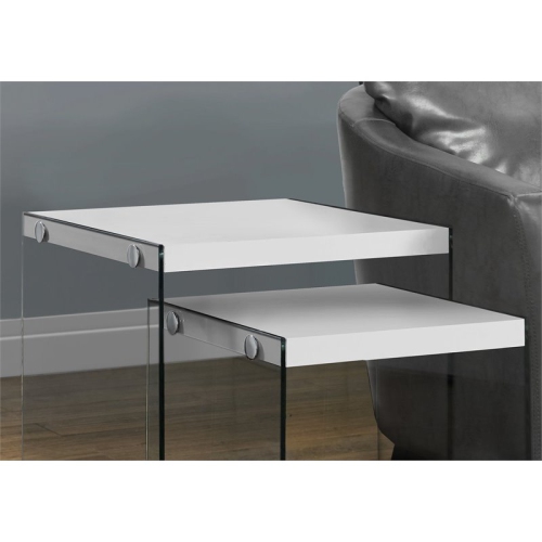 Nesting Table Side End Accent Bedroom Tempered Glass Glossy White