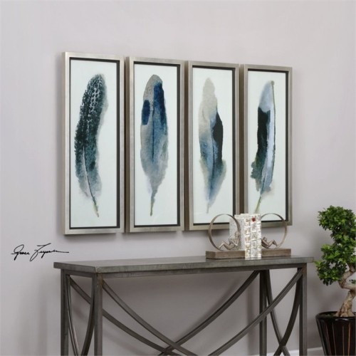 Uttermost Feathered Beauty 4 Piece Print Set in Champagne Silver Leaf