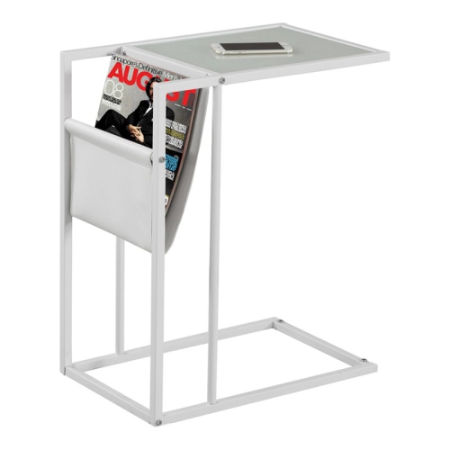 Accent Table C-shaped End Side Snack Bedroom Metal Pu Leather Look White