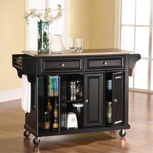 Crosley Stainless Steel Top Kitchen Cart in Black