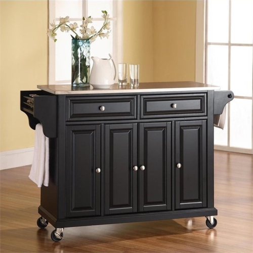 Crosley Stainless Steel Top Kitchen Cart in Black