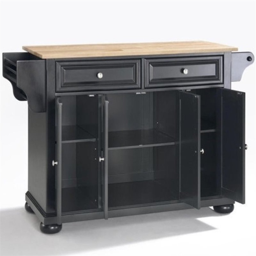 CROSLEY FURNITURE  Alexandria Natural Wood Top Kitchen Island In In Black