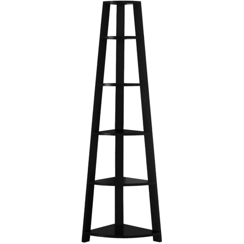 Bookshelf Etagere Corner 5 Tier 72"H Office Bedroom Laminate Black