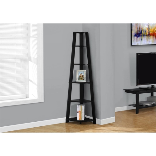 Bookshelf Etagere Corner 5 Tier 72"H Office Bedroom Laminate Black